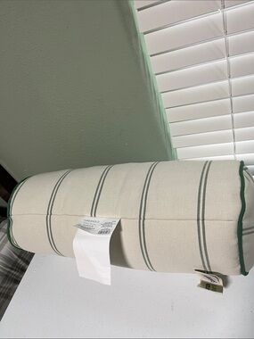 Threshold Cream Bolster Pillow with Green Stripe Detailing